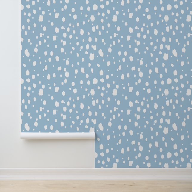Hemelsblauw en witte abstracte stippen behang (Applicatie)