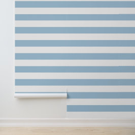 Hemelsblauw en witte brede horizontale strepen behang