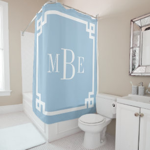 Hemelsblauw en witte Griekse sleutel   Monogram Douchegordijn