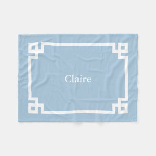 Hemelsblauw en Witte Griekse Sleutel Monogram Fleece Deken