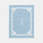 Hemelsblauw en Witte Griekse Sleutel Monogram Fleece Deken (Voorkant)