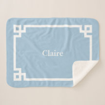 Hemelsblauw en Witte Griekse Sleutel Monogram
