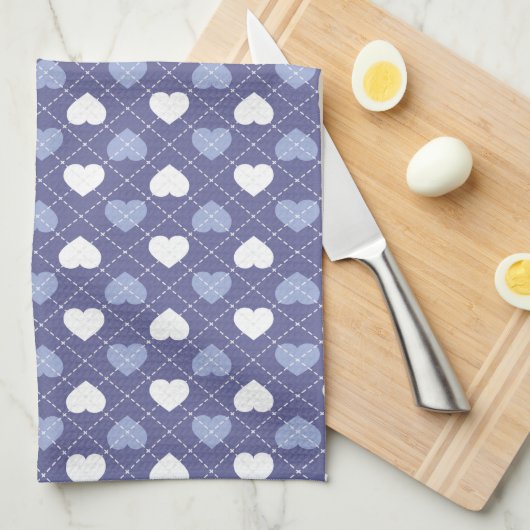 Hemelsblauw en witte harten Argyle Theedoek (Quarter Fold)