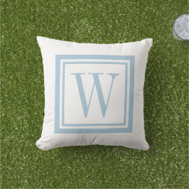 Hemelsblauw en Witte Klassieke Vierkante Monogram Buitenkussen