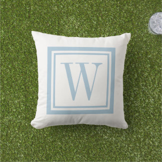 Hemelsblauw en Witte Klassieke Vierkante Monogram Buitenkussen