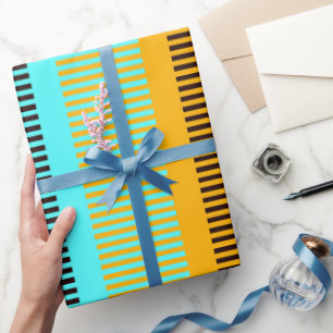 Hemelsblauw Geel Bruin Gestreepte Gezichtsmasker Cadeaupapier