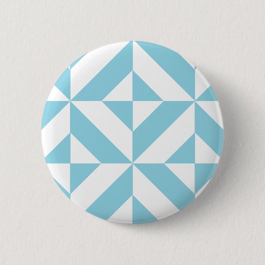 Hemelsblauw geometrisch deco kubuspatroon ronde button 5,7 cm (Voorkant)