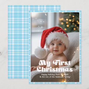 Hemelsblauw geruit Mijn eerste kerst baby Feestdagenkaart