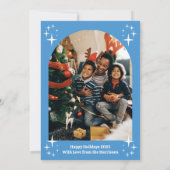 Hemelsblauw geruit ornament platte kerstkaart (Achterkant)