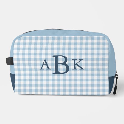 Hemelsblauw Gingham Monogram Toilettasje (Voorkant)