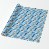 Hemelsblauw & Goud Marmer Cadeaupapier (Uitgerold)