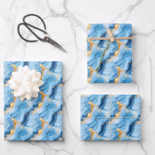 Hemelsblauw & Goud Marmer Inpakpapier Vel