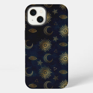 Hemelsblauw Goud Zon Maan Sterren iPhone 13 Hoesje