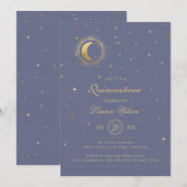 hemelsblauw gouden sterren Quinceanera Inv Kaart (Voorkant / Achterkant)