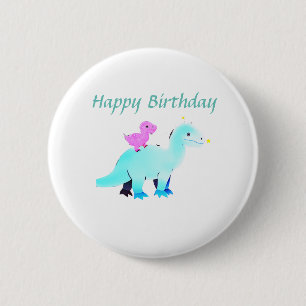 Hemelsblauw groene rode waterverf dinosaurus verja ronde button 5,7 cm