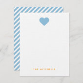 Hemelsblauw Hart Monogram Briefpapier Notitiekaartje (Voorkant / Achterkant)