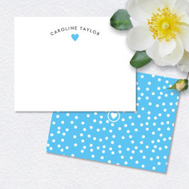 Hemelsblauw Hart & Stippen Preppy Schattig Notitiekaartje