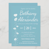 Hemelsblauw met witte bloemen bruiloft uitnodiging (Voorkant / Achterkant)