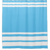 Hemelsblauw: Moderne lijnen in wit Douchegordijn (Voorkant)
