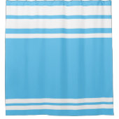 Hemelsblauw: Moderne lijnen in wit Douchegordijn (Voorkant)