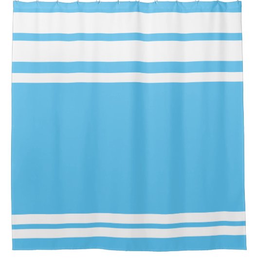 Hemelsblauw: Moderne lijnen in wit Douchegordijn (Voorkant)