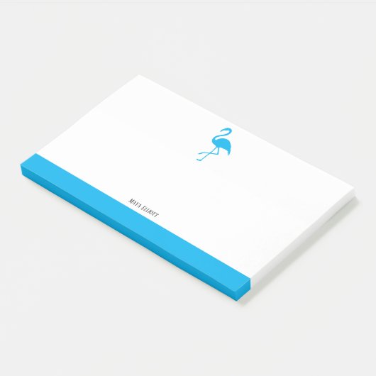 Hemelsblauw op Witte Flamingo & Rand w / Naam Post-it® Notes (Schuin)