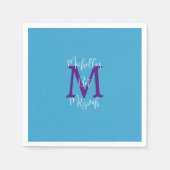 Hemelsblauw Paarse Witte Vleermuis Mitzvah Naam Mo Servet (Voorkant)