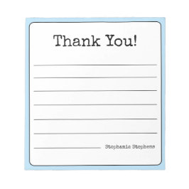 Hemelsblauw Retro Dank Je Wel Jouw Naam Gelijnd Notitieblok