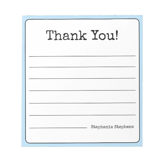 Hemelsblauw Retro Dank Je Wel Jouw Naam Gelinieerd Notitieblok (Voorkant)