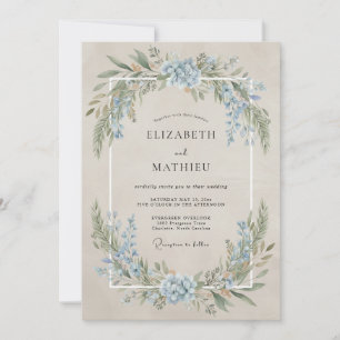 Hemelsblauw Serene Vintage Bruiloft Kaart
