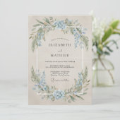 Hemelsblauw Serene Vintage Bruiloft Kaart (Staand voorkant)