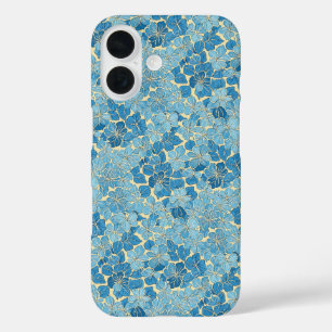 Hemelsblauw vintage bloemenpatroon omslag iPhone 16 hoesje