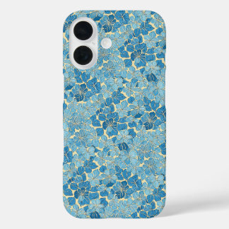 Hemelsblauw vintage bloemenpatroon omslag iPhone 16 hoesje