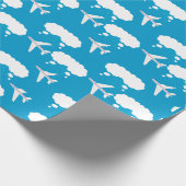 Hemelsblauw vliegtuigpatroon cadeaupapier (Hoek)