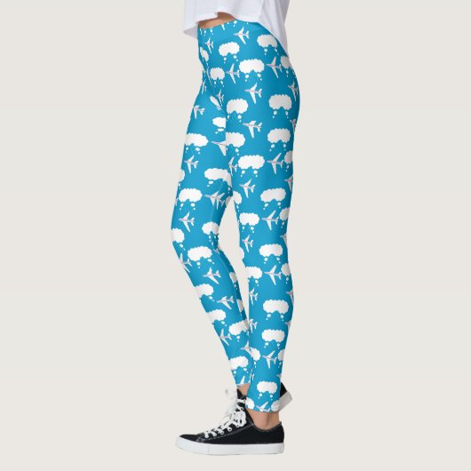 Hemelsblauw vliegtuigpatroon leggings (Links)