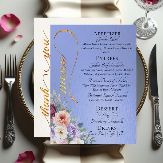 Hemelsblauw - Wilde bloemen, monogram & dank je we Menu