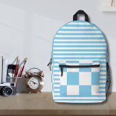 Hemelsblauw Wit  Geruit en Gestreept Bedrukte Rugzak