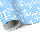 Hemelsblauw Witte Ankers 2Dir Patroon Cadeaupapier (Rol Hoek)