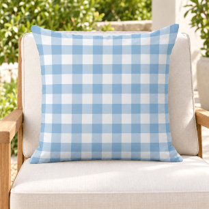 Hemelsblauw Witte Gingham Plaid Rut Buitenkussen