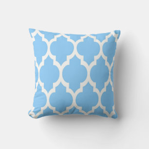 Hemelsblauw Witte Marokkaanse Quatrefoil Patroon # Kussen