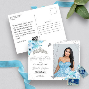 Hemelsblauw & Zilveren Tiara Quinceañera Foto Ansi Briefkaart