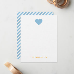 Hemelsblauw Zoet Hart Monogram Briefpapier Notitiekaartje