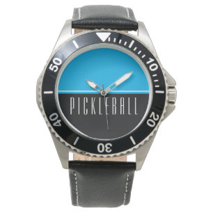 Hemelsblauw Zwart Kleurenblok PICKLEBALL Tekst Horloge