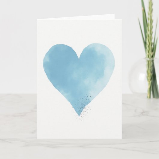 Hemelsblauwe Aquarel Hart Glitter Kaart (Voorkant)