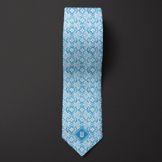 Hemelsblauwe bloemenkleuren monogram stropdas
