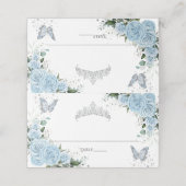 Hemelsblauwe Bloemige Vlinders Quinceañera XV 16 Plaatskaartje (Buitenkant ongevouwen)