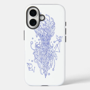 Hemelsblauwe Boom des Levens Lijnkunst: Geometrisc iPhone 16 Hoesje