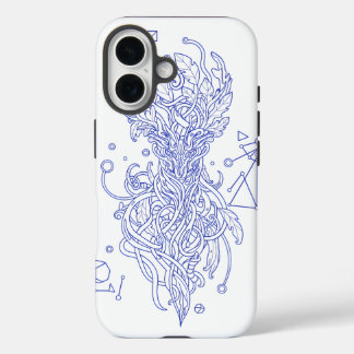 Hemelsblauwe Boom des Levens Lijnkunst: Geometrisc iPhone 16 Hoesje