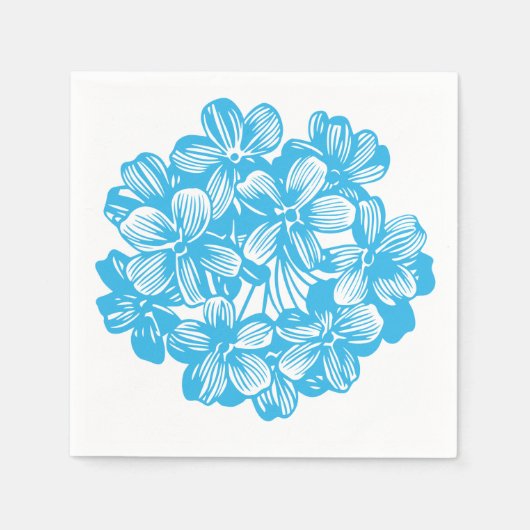 Hemelsblauwe Botanische Hydrangea Bloesem Servet (Voorkant)