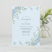 Hemelsblauwe Delicate Botanische Bruiloft Kaart (Staand voorkant)